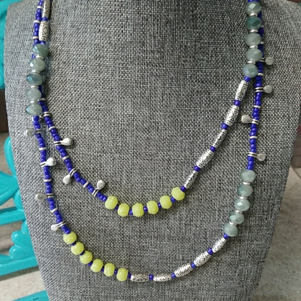 Premier Designs necklace cobalt blue, silver & yel